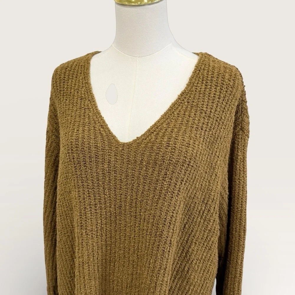 Eileen Fisher Women’s Organic Cotton Cashmere Fluff V-Neck Sweater Gold Leaf NWT